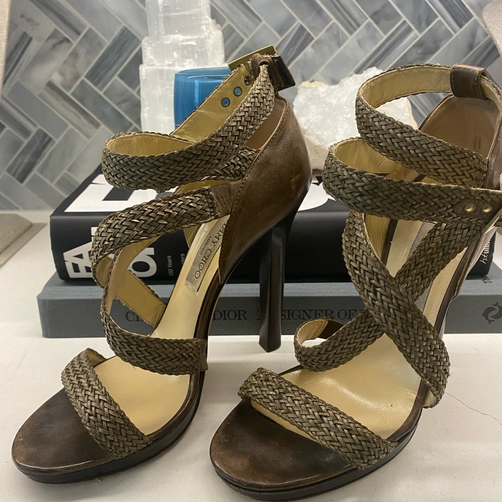 Jimmy Choo platform heels in a unique khaki greenish brown color 39.5